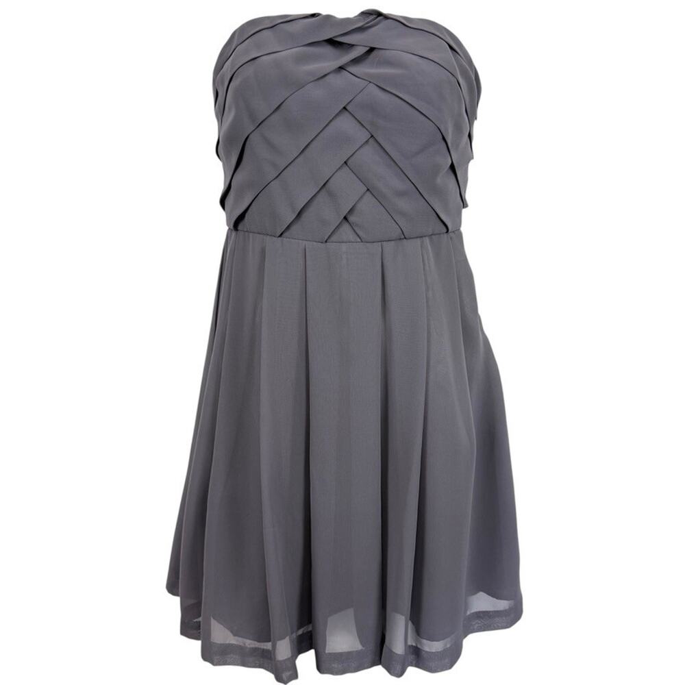 Morgan & Co Y2K Formal Pleated Strapless Prom Dress Party Gray Whimsigoth 1/ 2